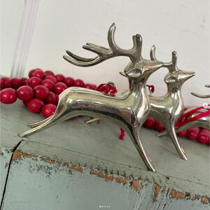 Silver Plated Reindeer Ornament Christmas Tree Red Ribbon Pottery Barn SET OF 4